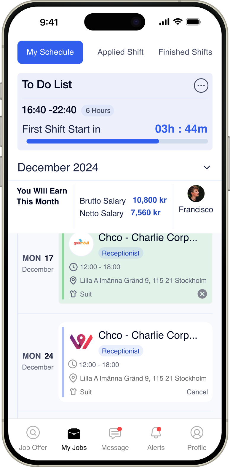 Assignments mobile interface