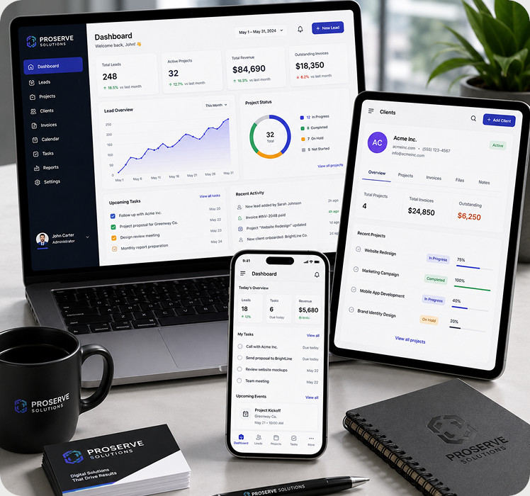 Professional services platform displayed across multiple devices